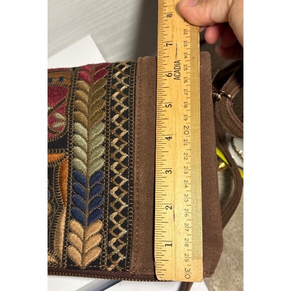 3AM Forever Purse Embroidered Suede Crossbody Bag With Strap Brown - Picture 12 of 12